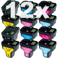 HP 363 XL Set Dubbelt (12-pack) Svart, Cyan, Magenta, Gul, Light Cyan, Light Magenta. Kompatibla bläckpatroner (ej HP original). Fri frakt! 
