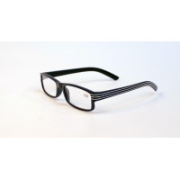 Läsglasögon +2.50. Svart, matt, 3 vita stripes. Plastbåge. 5-pack. Fri frakt!