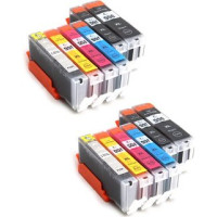 Canon Pixma PGI-550 / CLI-551 XL Set Dubbelt (12-pack) med grå BK/Bk/C/M/Y/GY kompatibla ersättningspatroner (ej Canon original). Fri frakt.