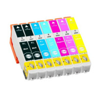 Epson T2438 XL (24XL) Set Plus BK (T2431 x 2, T2432, T2433, T2434, T2435, T2436) BK/C/M/Y/LC/LM. Kompatibla bläckpatroner (ej Epson original). Fri frakt!