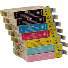 Epson T0487 XL Set Plus BK (T0481 x 2, T0482, T0483, T0484, T0485, T0486) BK/C/M/Y/LC/LM kompatibla ersättningspatroner (ej Epson original). Fri frakt! 