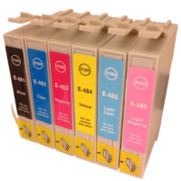 Epson T0487 XL Set (T0481, T0482, T0483, T0484, T0485, T0486) BK/C/M/Y/LC/LM kompatibla ersättningspatroner (ej Epson original). Fri frakt.