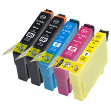Epson T1636 XL Set Plus BK (T1631 x 2, T1632, T1633, T1634) BK/C/M/Y. Kompatibla (ej Epson original) bläckpatroner. Fri frakt! 
